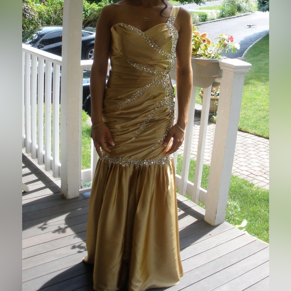Gold beaded Prom Dress